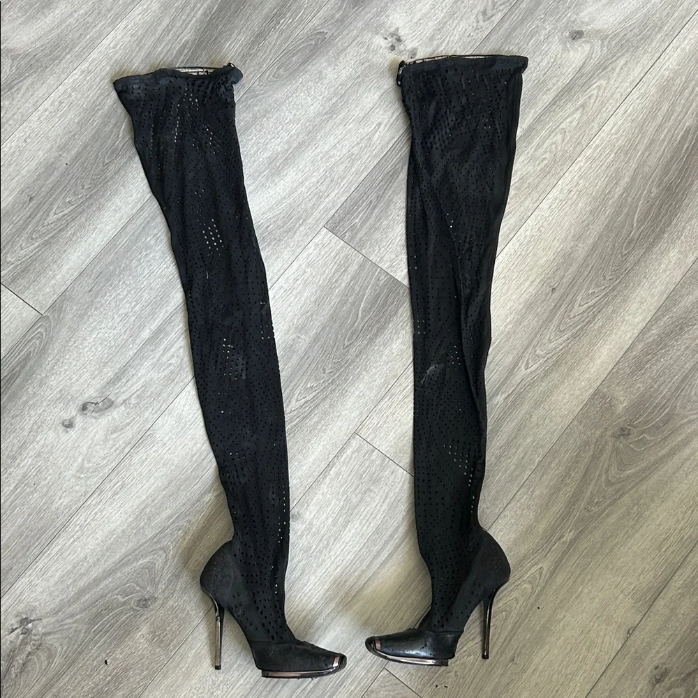 Stella McCartney Vegan Black Thigh-High Stiletto Boots Sz 36